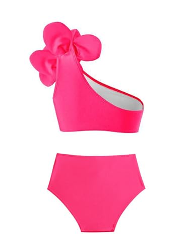 OBEEII Girls' One-Shoulder 3D Flower Bikini Set with Shorts UV Protection