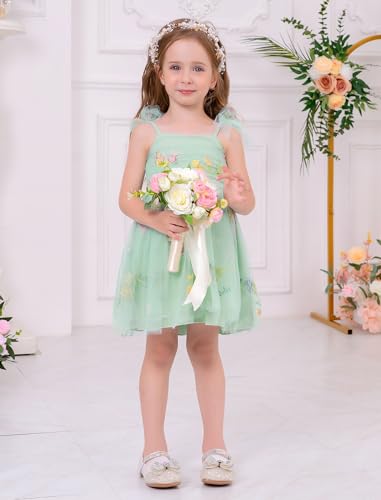 OBEEII Toddler Princess Tutu Dress Spaghetti Straps Tulle Smocked Summer