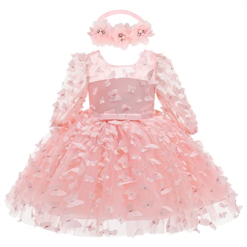 OBEEII Baby Girls 3D Butterfly Tutu Long Sleeve Dress